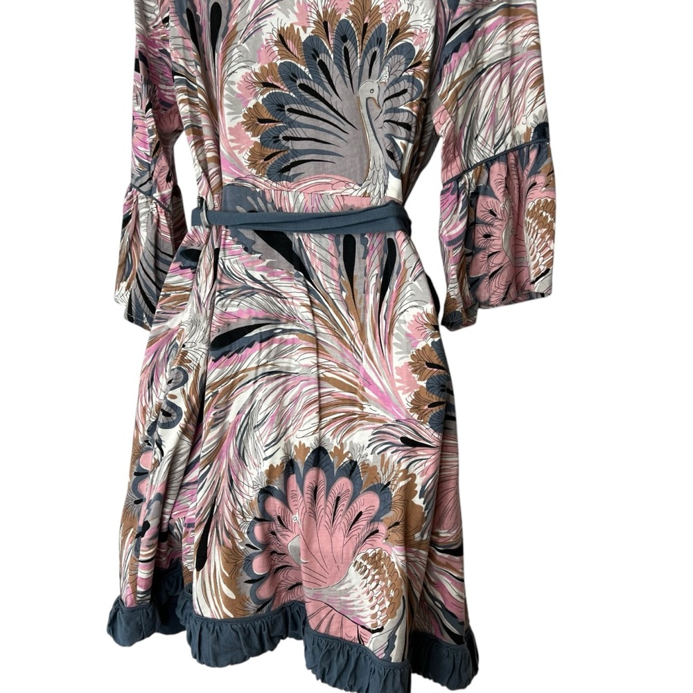 Women's Printed Short Robe with Ruffle Trim - Pink Multi - Picture 12 of 15
